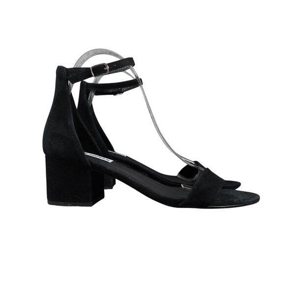 Steve Madden Shoes Womens 8 Sandal Dressy Block Heel Leather Black Ankle Strap - Picture 2 of 13